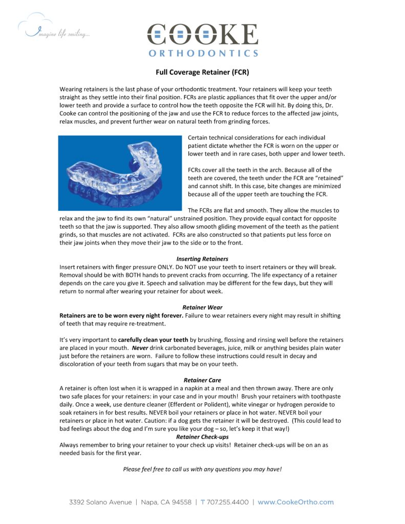 PIS – Full Coverage Retainer (FCR) | Cooke Ortho